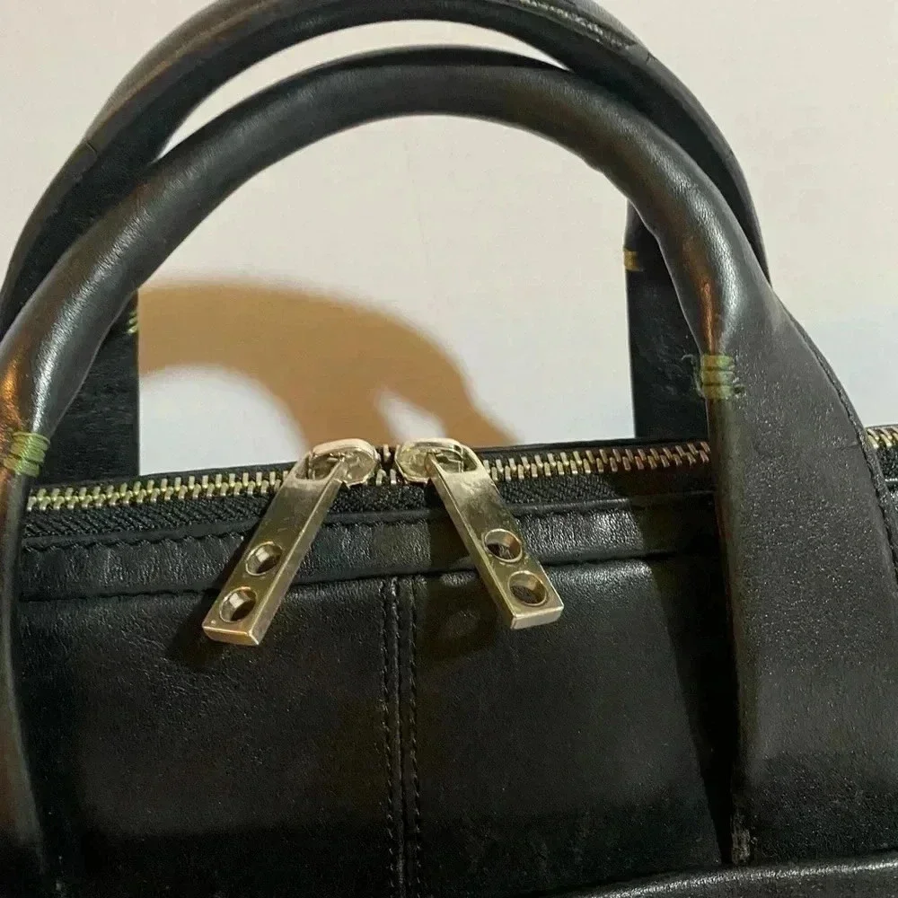 Knomo  unisex black leather messenger laptop briefcase bag